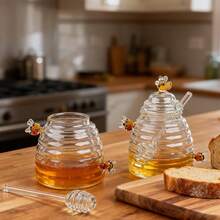 1/2 PCS 480ml/16.23oz High Borosilicate Glass Honeycomb Jars, With Lid And Stir Bar, Transparent Honey Storage Containers, Suitable For Home, Weddings, Parties, And Kitchen Use. - 橘色 - 查看 8