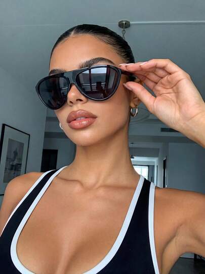 个性街头风超大黑色时尚眼镜，塑料材质，适合户外旅行、海滩度假、休闲装饰和日常佩戴，夏季防紫外线，男女皆宜