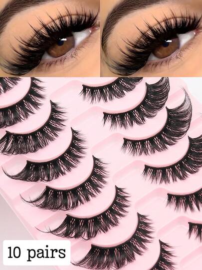 10对猫眼假睫毛，专为欧美浓妆设计，D型高卷翘度，打造更立体的效果，6-18mm混合长度，轻松打造电光眼妆，适合日常、派对和舞台妆容，操作简单，即使是新手也能轻松上手，无需专业技巧即可快速DIY，大大节省化妆时间，打造精致眼妆，材质柔软轻盈，佩戴舒适不刺激，不易变形。