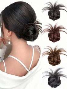 1个合成发髻夹，耐热发夹，丸子头造型，适合女性日常佩戴及各种场合 - 彩色 - 查看 2