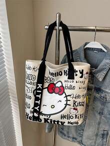 SANRIO Canvas Tote Bag, Cute KT Cartoon Shoulder Bag, Multi-Functional Large Capacity Commuter Bag, Suitable For Work, School, Shopping And Outdoor Activities, Perfect Gift For Friends, Best Friends, Teachers, And Ideal Choice For Vacation Travel. - KT - View 6