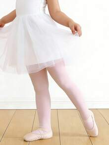 4pcs Girls' Dance Tights, Solid Color Versatile Velvet Material Soft & Slim Fit Leggings, Suitable For Girls Dance Practice - Baby Pink - View 5