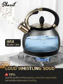shoxil 1 ấm trà, ấm pha cà phê, ấm đun nước bằng thép không gỉ cao cấp 3L, thiết kế chống bụi và có còi báo, chịu nhiệt, đáy dày, tấm trang trí mạ vàng, thích hợp cho gia đình và quán cà phê. - 2L trở lên - Xem 6