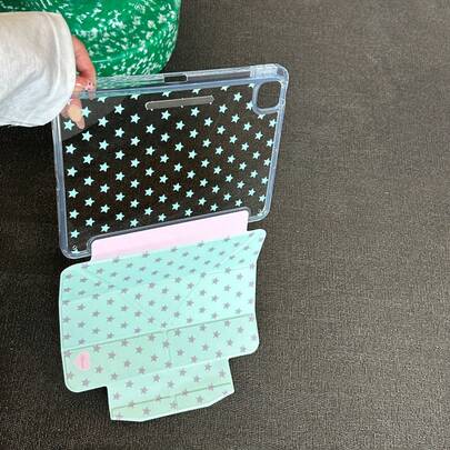 Ốp bảo vệ phẳng hình ngôi sao màu xanh lá cây tối giản dễ thương, tương thích với máy tính bảng Apple thế hệ thứ 11, Pro 2025, kiểu dáng thời trang dễ thương mới cho thế hệ thứ 10, Air 7/6 có khe cắm bút cảm ứng, chống cong vênh, dành cho máy tính bảng 11 inch, phù hợp cho nữ.