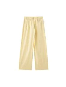 DEEKA 女士夏季宽松粘胶衬衫和条纹睡裤套装，春夏款 - 黃條紋 - 查看 6