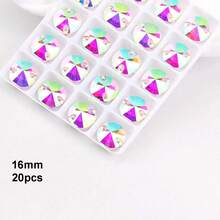 16mm, 20pcs/Pack, Flat Double-Hole Exquisite Glass Rhinestones, Round Shape, For Sewing Wedding Dresses, Handbags, Shoes Decoration, Jewelry Making Accessories - 16mm 20pcs - View 32