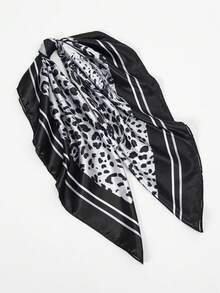 1 pieza Pañuelo cuadrado de mujer de 90x90cm con estampado geométrico de satén de lujo estilo palacio, adecuado para uso diario - estampado de leopardo - Ver 7