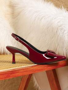 2026 Spring/Summer New Arrival: Elegant And Fashionable Retro High Heels For Women, Pointed Toe Kitten Heel Low-Cut Shoes, Back Strap ZA Style, Available In Burgundy, Black, And Silver. Suitable For Weddings, Parties, Dances, Valentine's Day, Christmas, Business Formal Wear, And Professional Attire,Chic Sparkly Bow.New Spring & Autumn Mary Jane Shoes For Women, Round Buckle Shallow Mouth Block Heel Pumps, Pin Buckle Versatile Formal High Heels,White Shoe(Local Warehouse | 3-Day Fast Delivery) - 酒紅色 - 查看 4