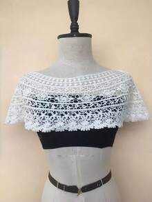 Hollow Out Shawl, Elegant Solid Color Breathable Shawl, Casual Cloak, Decorative Shawl, Suitable For Party, Ball, Wedding, Bridal Shawl, Bohemian Style Random,Accessories,Holiday - High-end Black - View 5