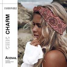 1 pieza Diadema ancha de moda estilo bohemio, diadema elástica con estampado floral antideslizante, pañuelo para el cabello de yoga y fitness, accesorio para el cabello estilo bohemio, hecho de fibra de poliéster, para playa y vacaciones - Multicolor - Ver 7
