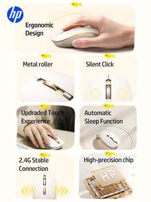 Ratón inalámbrico HP de 2.4GHz color dorado champán con receptor USB - Ver 2