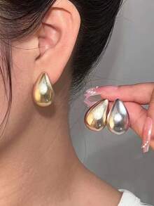 Juego de 6-12 piezas de pendientes de gota y en forma de C de moda, ligeros, pendientes gruesos con textura en forma de aro C, adecuados para uso diario de mujeres, regalo para días festivos - oro+plata - Ver 3