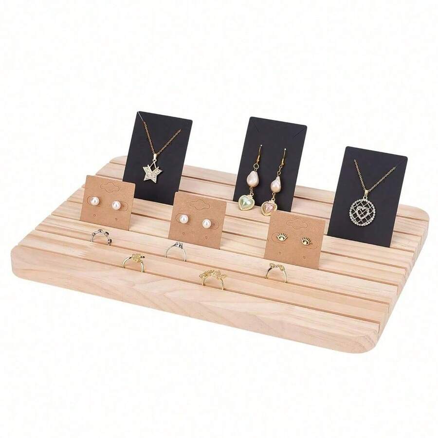 1 Pc Jewelry Display Stand, Earring Necklace Holder, Business Card Holder, Jewelry Storage Rack, Desktop Home Office Decor, Practical & Convenient, Minimalist Wooden Earring Display Stand, Necklace Earring Ring Storage Board, Essential For Sun Protection Travel , Makeup Room Decor - Multicolor - View 1