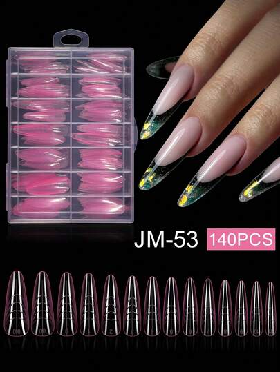 140 piezas/Caja Kit de Puntas de Uñas de Gel, Uñas Postizas Preformadas para Pulido de Gel, Extensión de Uñas Fácil de Remover, Puntas de Uñas Acrílicas Falsas, Molde de Uñas de Cristal sin Forma de Papel para Extensión Rápida de UV/LED, Herramienta de Extensión de Uñas de Doble Extremo, Suministros de Uñas