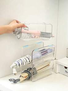 Transparent Acrylic Desktop Storage Rack Suitable For Bathroom Vanity To Store Hair Dryer Curling Iron Beauty Tools Bathroom Tiered Display Stand Home Storage & Display Shelf Storage Essentials - White - View 7