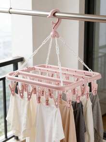 1 pieza Tendedero con 32 pinzas y estante de secado plegable de plástico para ropa, ropa interior, calcetines - Rosa - Ver 1