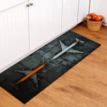 1pc Airplane Pattern Printed Silica Gel Bathroom Mat, Washable Rectangular Carpet For Living Room, Bedroom, Hallway, Bathroom, Laundry Room - Polyester Rug, Suitable For Indoor And Outdoor Home Decor - Multicolor - View 1