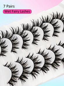 Waloshow 7 Pairs Luxurious Dramatic Fairy Wet False Eyelashes - Spiky & Thick & Fluffy Style With Wet Look & Moisturized Feel Reusable Fake Lashes - Black - View 6