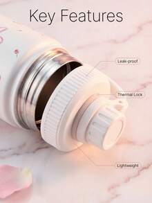 500ml Thermal Insulated Cup With Handle, Bow And Rose Print, Dual Use Sip Lid, Leakproof Lockable Lid, Stainless Steel Sports Water Bottle - Multicolor - View 3