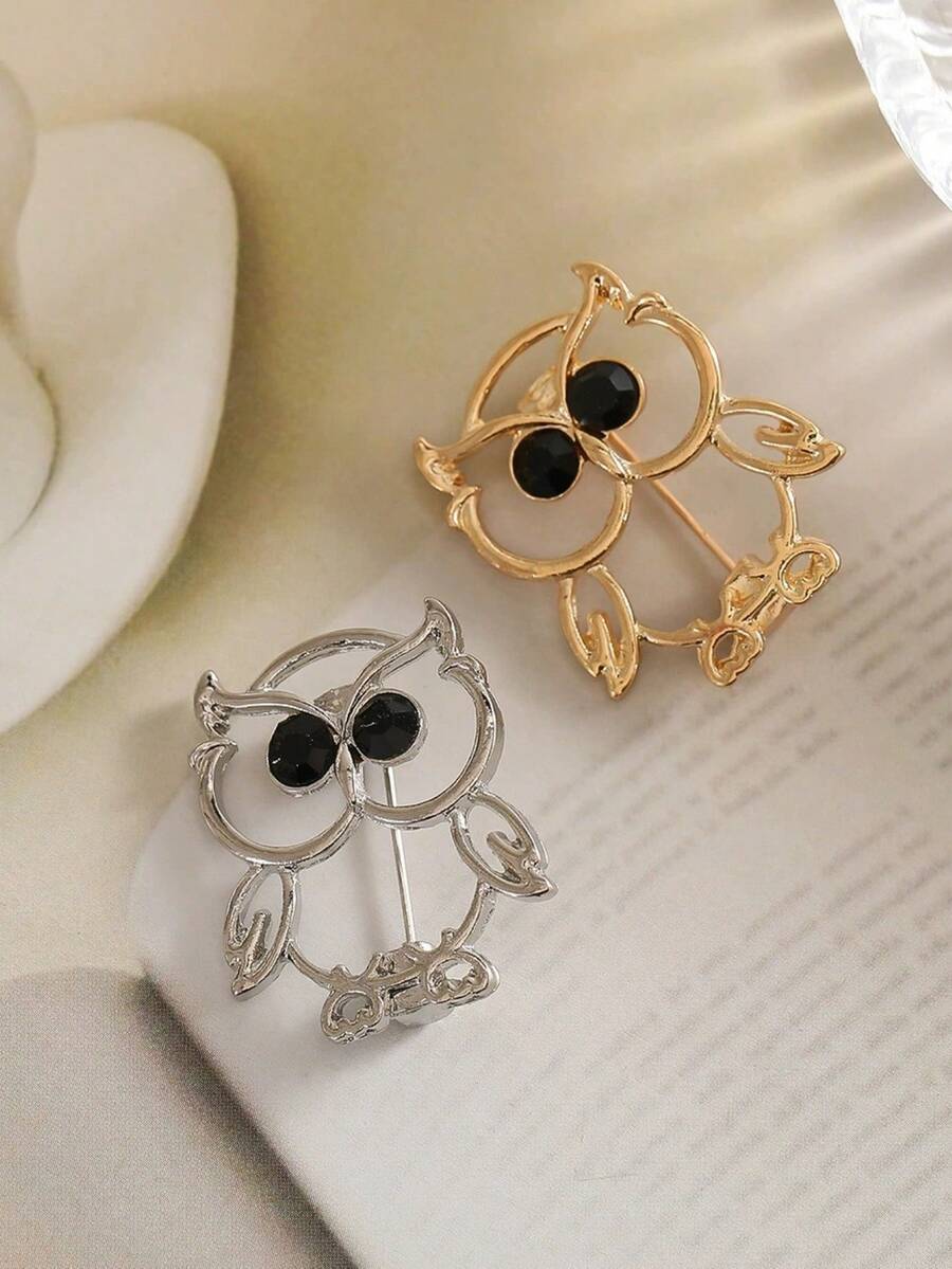 1pc Minimalist Chic Smooth Owl Brooch, Gold/Silver Color, Versatile Elegant Luxury Boutique Accessory For Women Gifts For Mother, Father, Graduation, And Teacher - Multicolor - View 1