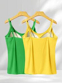 2pcs Camisole With Built-In Bra, Adjustable Strap, Solid Color Vest For Women - Multicolor - View 2