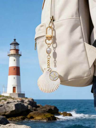 1 pieza Llavero con concha marina, estrella de mar y perla con letras de la A a la Z, dije para bolso de playa, estilo de playa de verano, llavero de estilo costero, llavero de concha marina natural, accesorios de moda, adecuado para bolsos, colgantes de teléfono, pendientes y llaves de coche, regalos únicos para fiestas, cumpleaños, vacaciones, bodas, Día de la Madre y Acción de Gracias