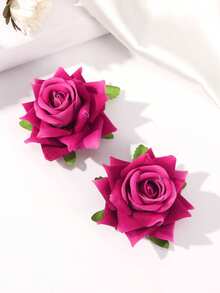 2pcs Rose Flower Hair Clips, Suitable For Daily Wear - Hot Pink - View 5