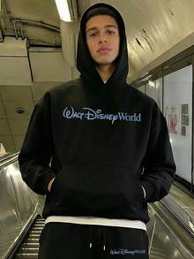 Men's Crewneck Sweatshirt And Sweatpants Set, Featuring A Disney Mickey Mouse Design And The "Disney World" Logo. This Comfortable Two-Piece Men's Hoodie And Sweatpants Set Makes A Perfect Gift For Men. - màu đen - Xem 2