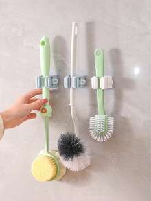 8pcs Wall Mounted Mop & Broom Holders, Heavy Duty Multi-Function Tool Storage Rack, Self-Adhesive Mop Hanger Organizer For Bathroom, Kitchen, Garden, Garage, Home Cleaning Accessories, Home Bathroom Decor, Autumn Essentials, Back To School Dorm Supplies - Multicolor - View 8
