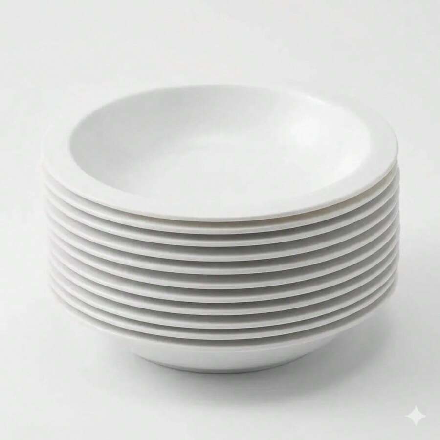 Set Of 10 Round Plastic Deep Plates For Meals - White - View 1
