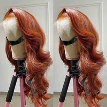 bling hair Perruque lace front brun-roux 13x6 13x4 ondulée, en cheveux humains naturels, pré-épilée avec baby hairs, couleur 33#, teinte rouge, densité 180 pour femme - S33 - Voir 4