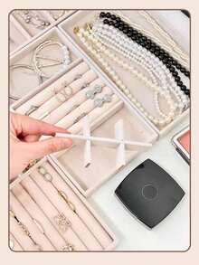 4pcs/Set Jewelry Tray, Stackable Jewelry Display Tray, Velvet Jewelry Tray, Grid Jewelry Tray, Jewelry Box, Jewelry Organizer, Suitable For Earrings, Necklaces, Bracelets, Rings, Multi-Size - Beige - View 3