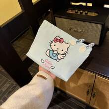 SANRIO 1 túi đựng mỹ phẩm, túi đựng đồ trang điểm kẻ sọc xanh dễ thương, túi đựng mỹ phẩm cầm tay hình mèo hoạt hình, không kèm kẹp tóc. - Nhiều màu - Xem 4