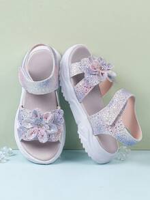 1 Pair Purple Girls' Glitter Casual Fashion Hook And Loop Sandals - Purple - View 4