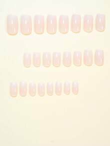 24pcs Medium Nude & White Contrast European Style Nail Stickers Set, Includes 1 Reusable Gel Base Coat And 1 Nail File, Suitable For Parties, Galas Or Everyday Wear - Multicolor - View 3