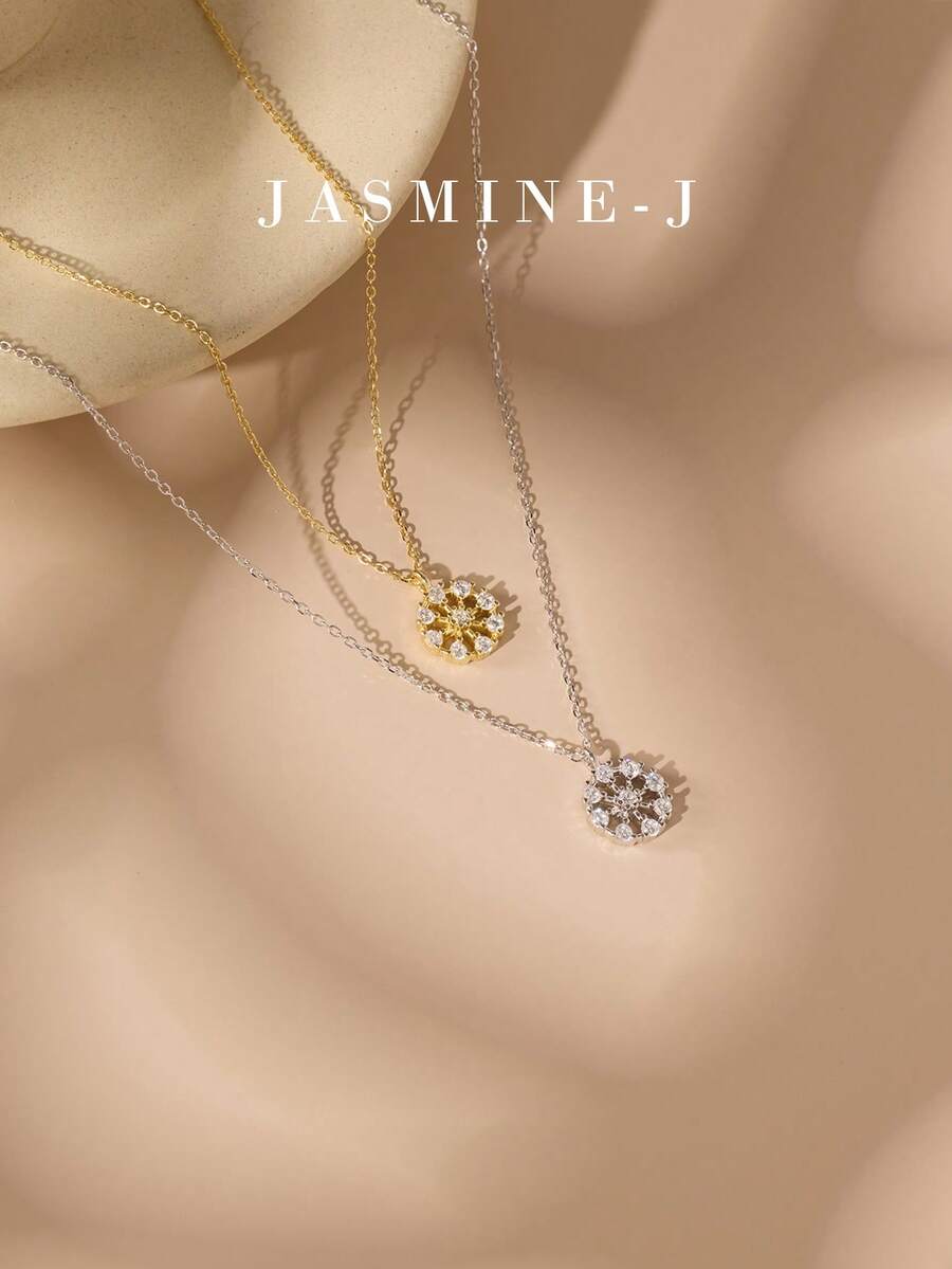 1条S925纯银项链，雪花吊坠项链，镶嵌锆石，女士项链，简约优雅，送给她的完美礼物 - 彩色 - 查看 1