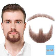 逼真全手工绑扎山羊胡假胡，蕾丝隐形假胡子，适用于万圣节装扮、男士化妆、娱乐/戏剧/派对/电影道具（黑色） - 棕色 - 查看 5