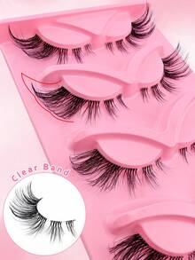 5对猫眼假睫毛，自然交叉款式，透明睫毛梗，打造自然纤长睫毛效果 - 黑色 - 查看 4