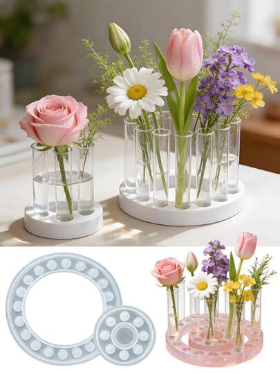 1pc Hydroponic Flower Rack Silicone Mold,DIY Simple Circular Living Room Decoration Item For Home Decor,Room Decor,Wedding Decor,Table Decor,Handmade Floral Arrangement,DIY Epoxy Resin Gypsum Mould,Gift For Woman,Birthday Gift,Best Friend Gifts,DIY Gift