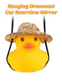 1 Set Cute Cartoon Duck Straw Hat Car Hanging Decor, Home Decoration, Living Room Ornament, Birthday Gift, Handcraft, Car Accessories - A - View 4