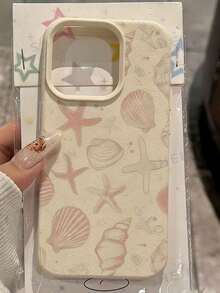 1个简约个性化粉色海星贝壳彩绘图案手机壳，柔软TPU材质，防震防刮，兼容 11/12/13/14/14Plus/15/15Plus/16/16Plus/7/8Plus/17/17Pro - 彩色 - 查看 3