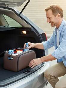 Caja de almacenamiento multifuncional para el coche, una caja de almacenamiento elegante y espaciosa para el asiento del pasajero, un organizador de maletero versátil, una solución de almacenamiento fácil de limpiar para el interior del coche, caja de almacenamiento multiusos para el coche - Adecuada para sedanes/SUV/MPV debajo del asiento del pasajero y en el maletero - Multicolor - Ver 2