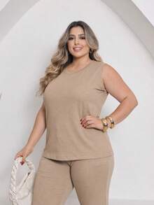 Vicenza Plus Size Tank Top In Textured Viscose Knit – Sizes M To XGG - Beis - Ver 2