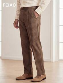 Quần dài nam FEIAO phong cách retro kẻ sọc lấy cảm hứng từ tiền giấy cũ, thiết kế tối giản, thanh lịch, đa năng, phù hợp cho việc đi lại hàng ngày. - Màu nâu  Mocha - Xem 3