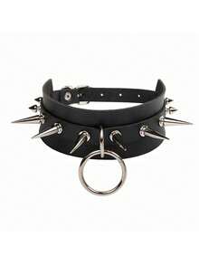 BMOR New Exaggerated Harajuku Style O-Ring Choker Necklace, Rivet Spiked Punk Collar Necklace For Nightclub, Bar, Street Photography - Black - View 2
