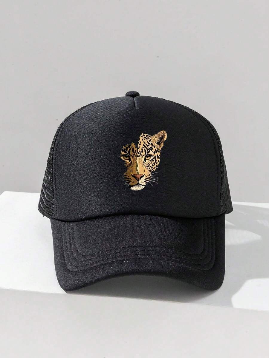 1pc Fashion Animal Sponge Cap Leopard Head Printing Adult Truck Driver Hat Baseball Hat Fishing Hat Funny Gift Hat For Men And Women Spring And Summer - A - View 1