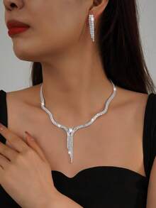 3件套简约优雅立方氧化锆首饰套装，含项链，适合日常佩戴、婚礼、派对、生日、节日等场合。 - 白色 - 查看 3