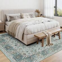 Vintage  Runner Rug Floral Pattern Rug Washable Area Rug Soft Area Rug For Bedroom Stain Resistant Rugs With Non Slip Backing Low Pile Rug For Kitchen Bathroom - Green - View 3