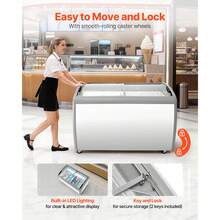 Commercial Ice Cream Display Case, 12.8 Cu.Ft Chest Freezer, -19 To 3℉ Temp Adjustable Mobile Top Deep Freezer With 4 Wire Baskets, 2 Sliding Glass Doors, Locking Casters & LED Strip Lighting - 12.8 Cu.ft Ice Cream Meal Stand - View 5