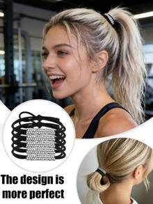 20/10/3pcs Women's Ponytail Rhinestone Hair Tie, Light Luxury Versatile Rubber Band, Reusable High Elasticity Women's Hair Rope, Suitable For Daily Dressing, Travel, Beach, Holiday Gift Giving Hair Rubber Bands Scrunchies Elastic Hair Tie - Black - View 2